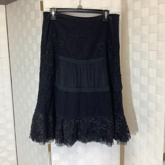 basil & maude black corduroy lace embroidered skirt size 8 - Picture 9 of 11